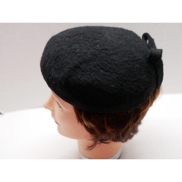 Vintage Black K-M-F Neumann Endler Wool Fascinator Hat With Bow - Picture 9 of 16